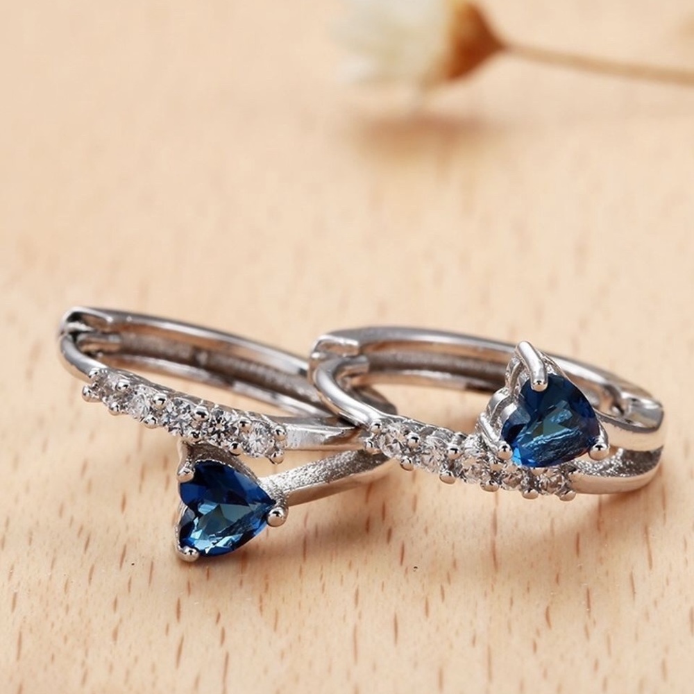 LAST ONE‼️ 925 Sterling Silver Sapphire Earrings - Picture 2 of 9